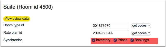 Inventory and Rates and Bookings tick boxes for a mapped Expedia room
