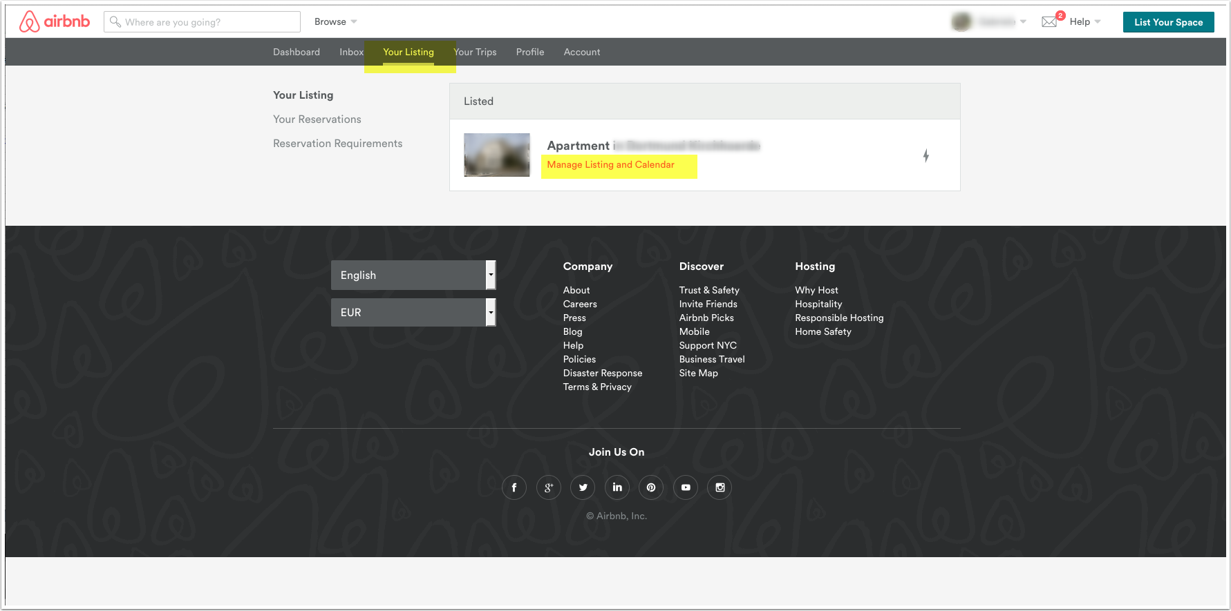 Airbnb Manage Listing calendar