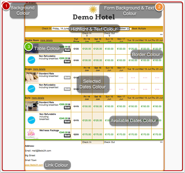 Style settings for the adaptive booking page