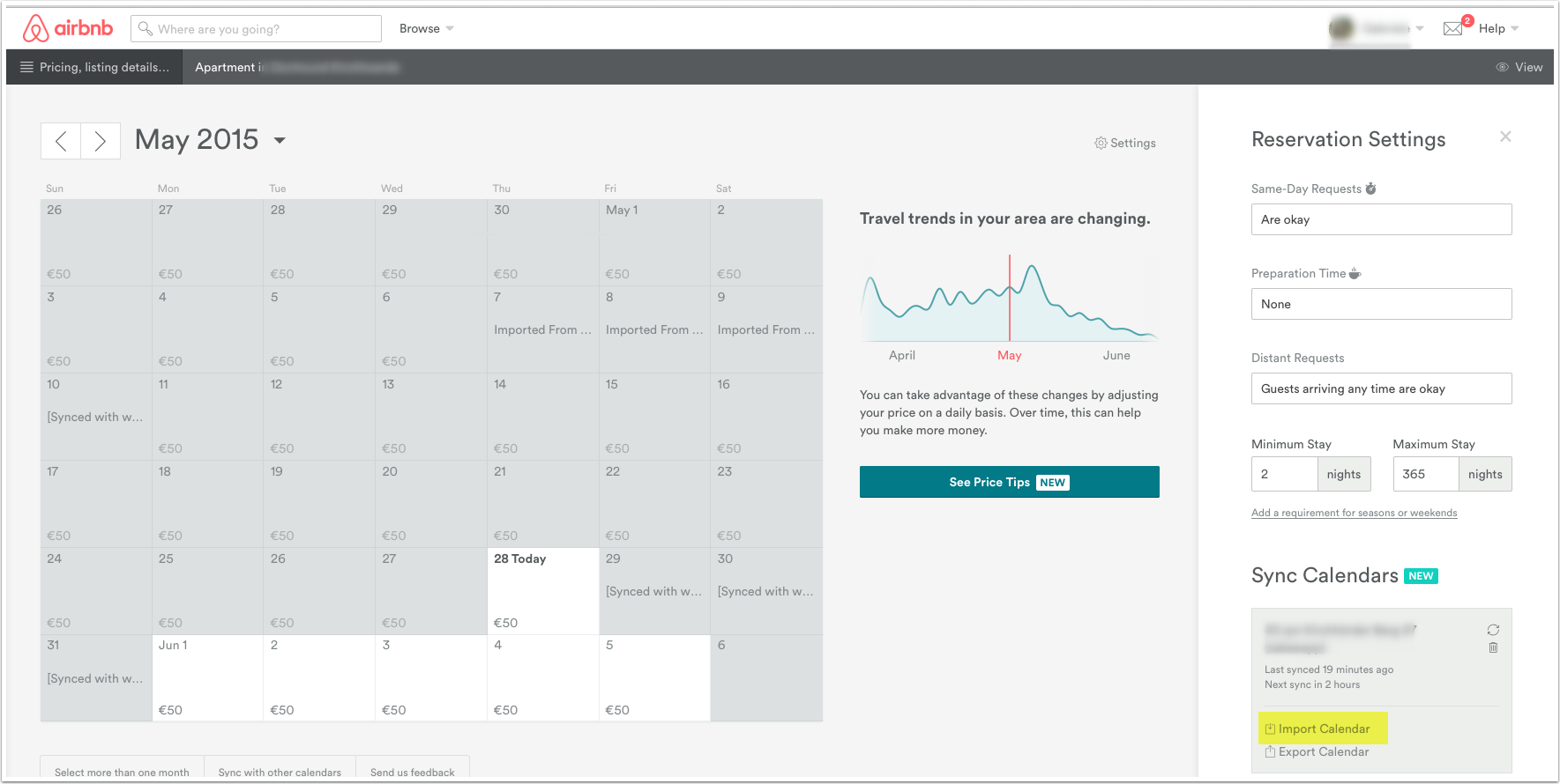 Calendar Import option in Airbnb