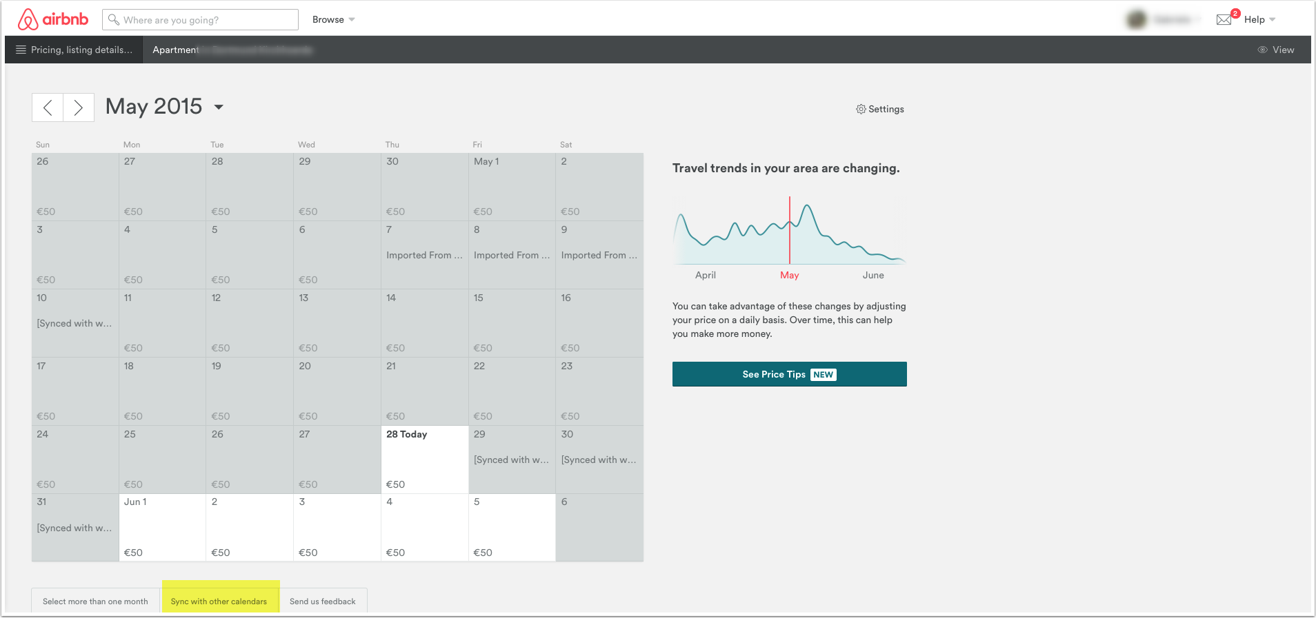 Sync with other calendars link in Airbnb