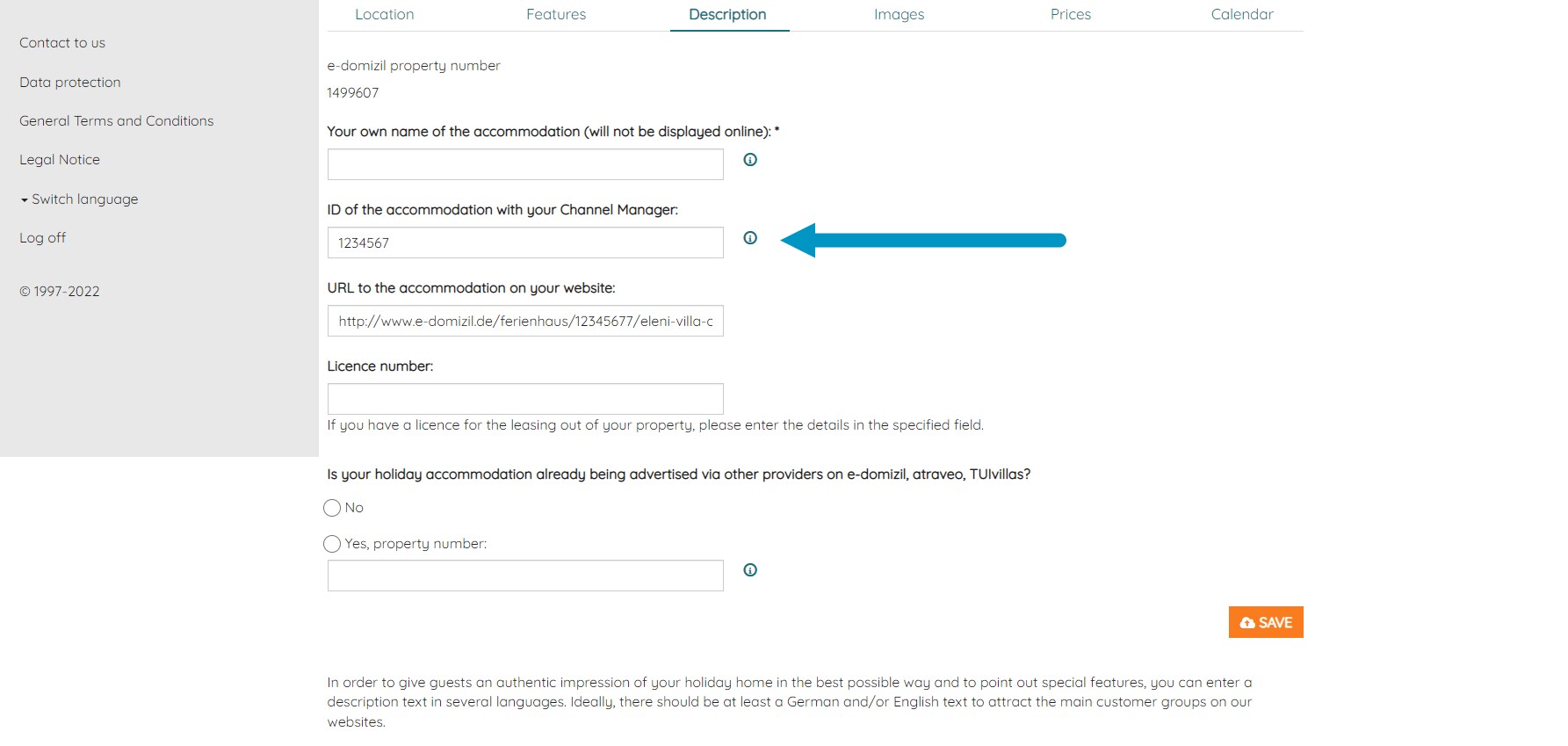Your own property ID field in the Atraveo property description