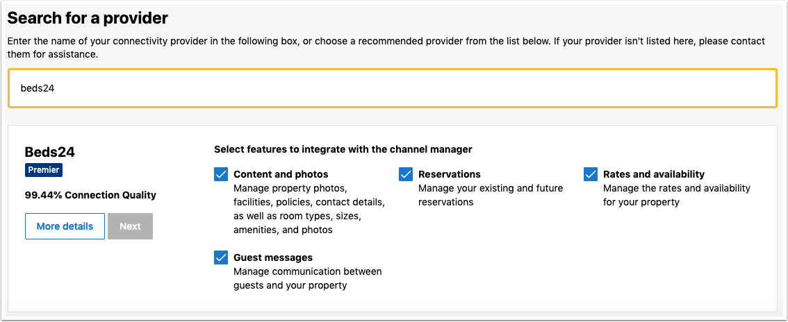 Connect to Booking.com button in the Beds24 import settings