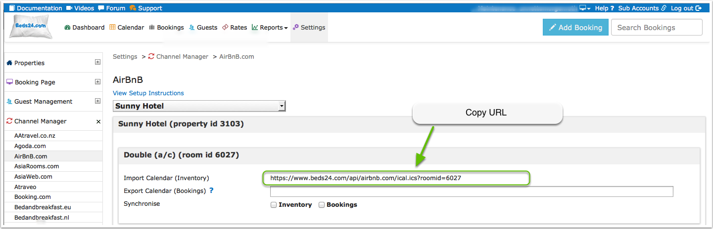 Airbnb Import Calendar (Inventory) URL in Beds24