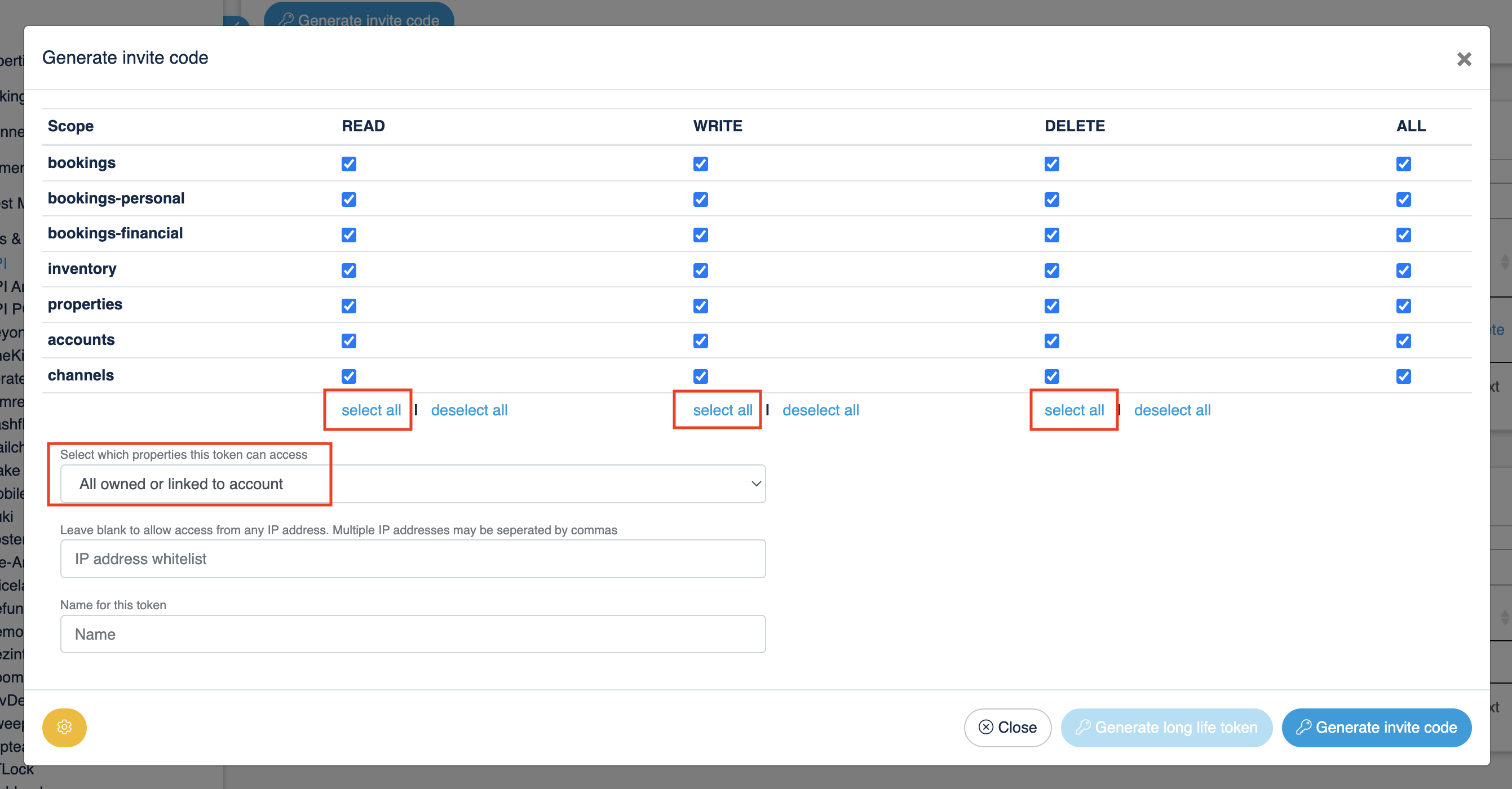 Generate invite code settings in Beds24 for Breezeway