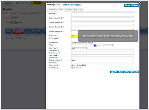 Booking with the referer field used for the invoice number