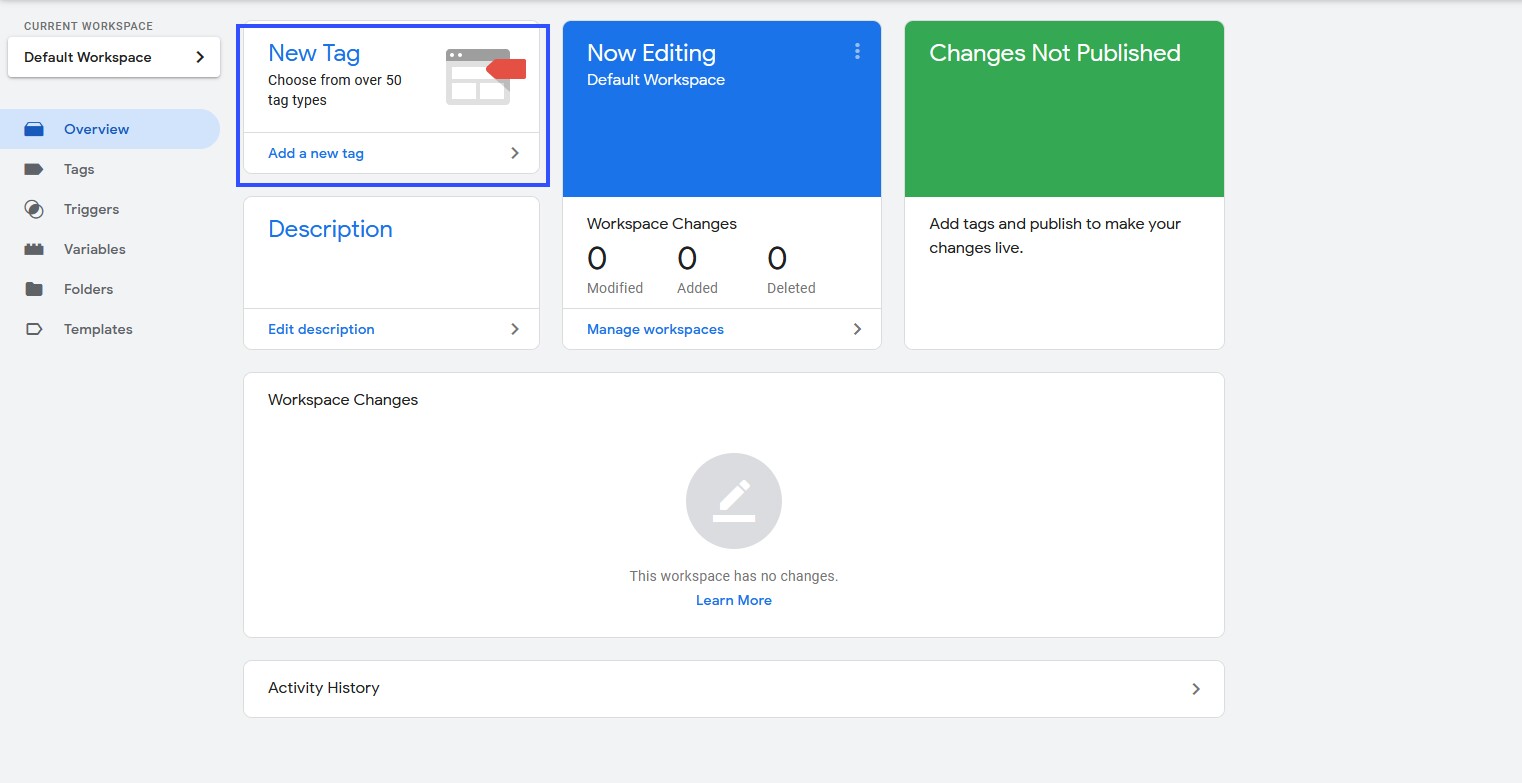 New Tag on the Workspace Overview screen