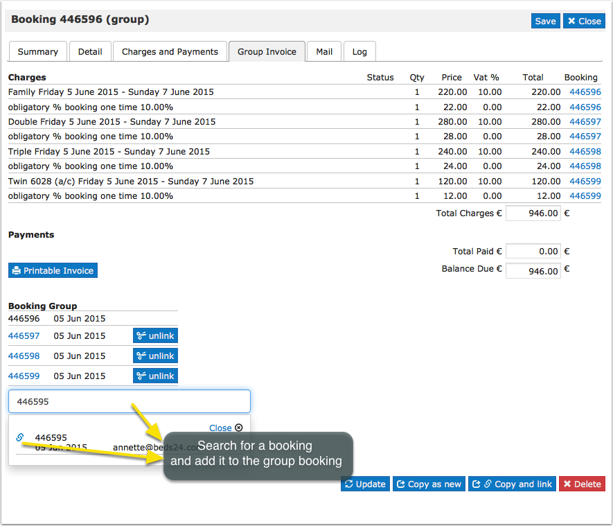 Bulk actions for the bookings of a group