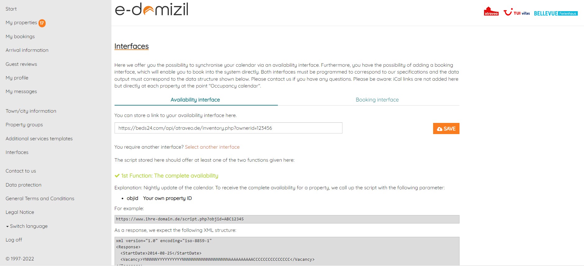 Availability interface URL in Atraveo
