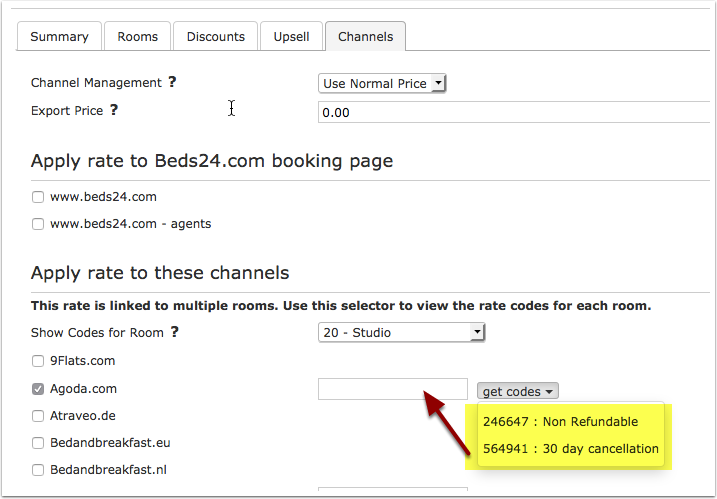 Emerging Travel Group rate plan ID on the Channel tab of a fixed price