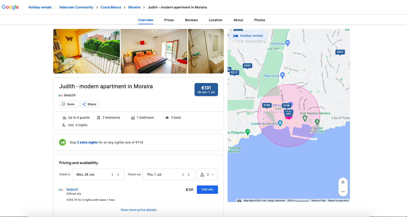 Booking link from Google to the Beds24 booking page