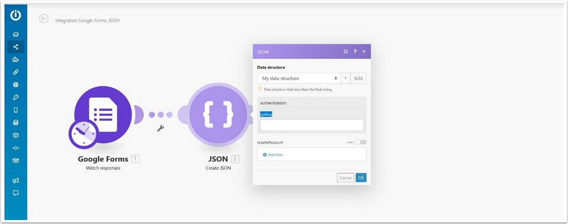 Data structure generator with sample JSON in Make