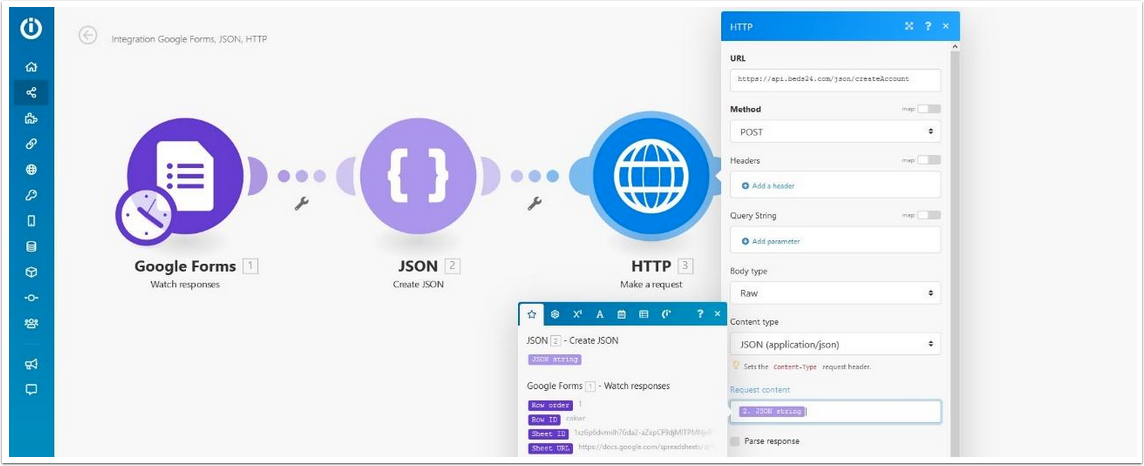 HTTP Make a Request module for createAccount