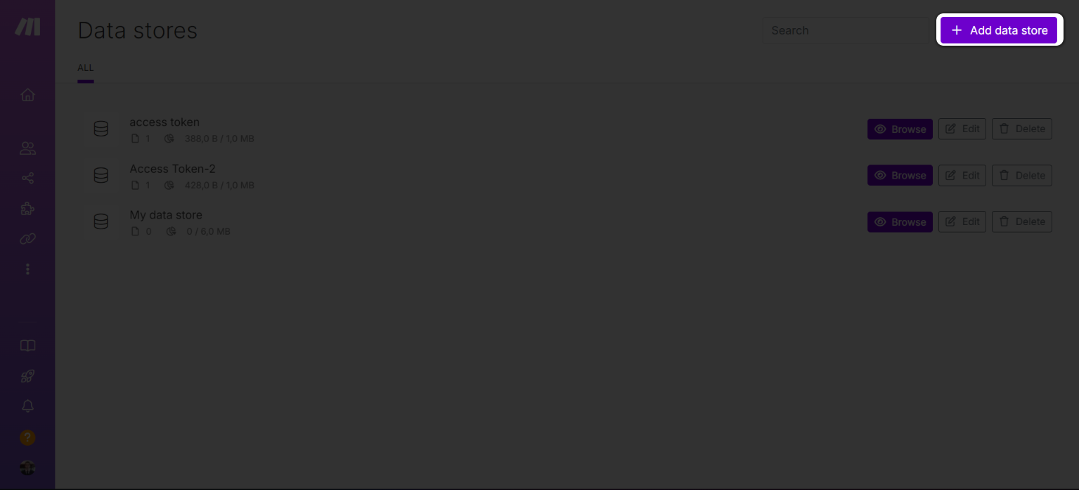 Add Data Store button in Make