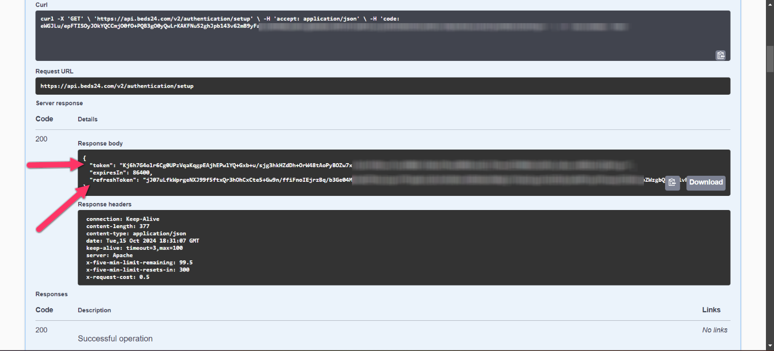 Token and refresh token in the API response