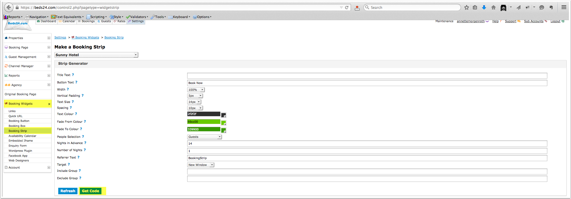 Customising the widget in the widget designer