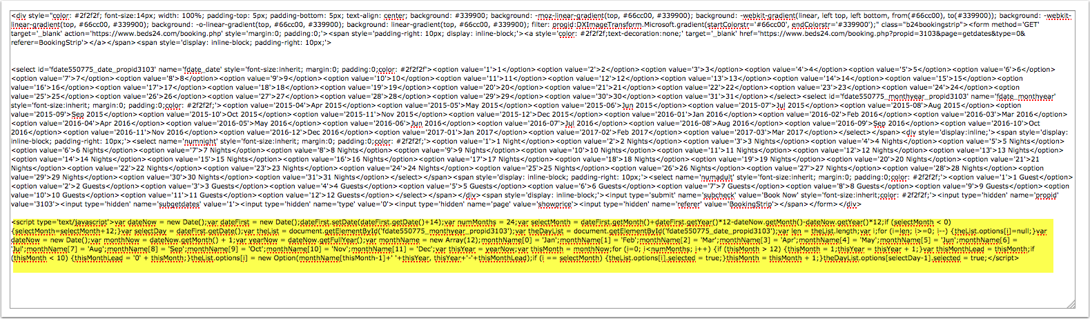 Script part of the widget code to delete