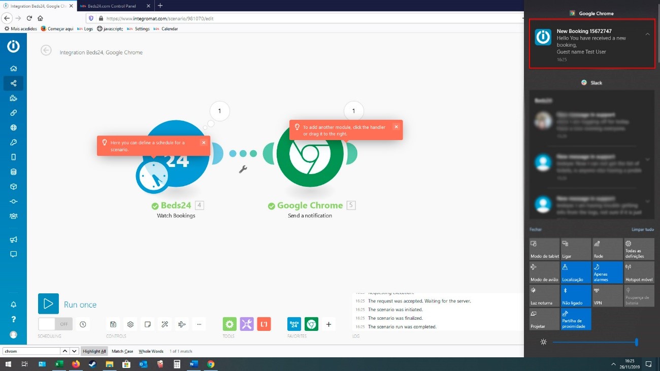 Booking push notification in Google Chrome