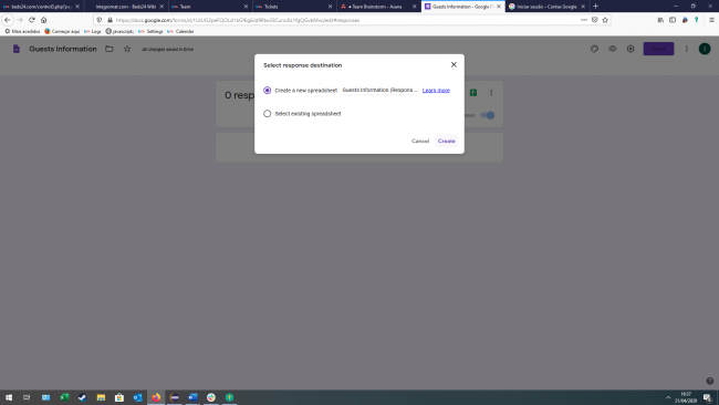 Create a new spreadsheet dialog