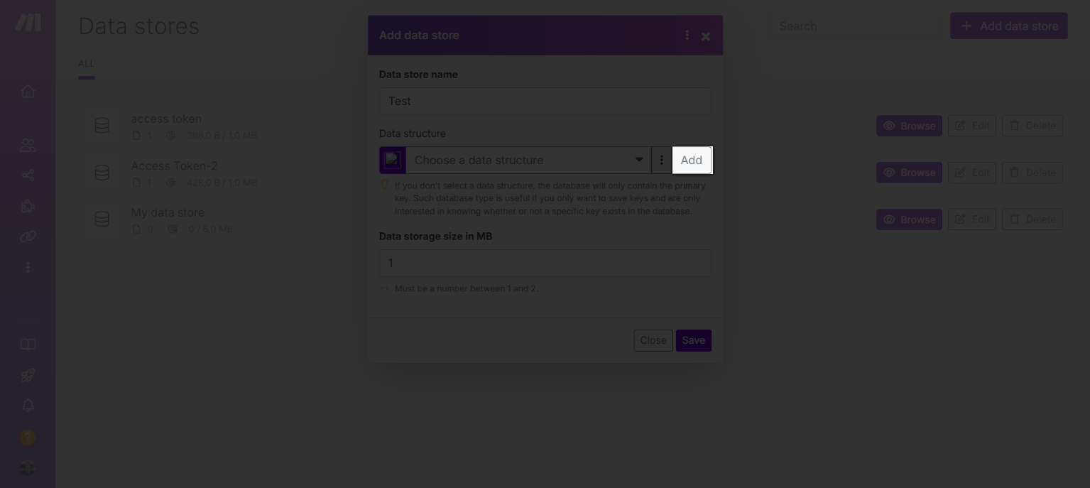 Add a data structure in the data store