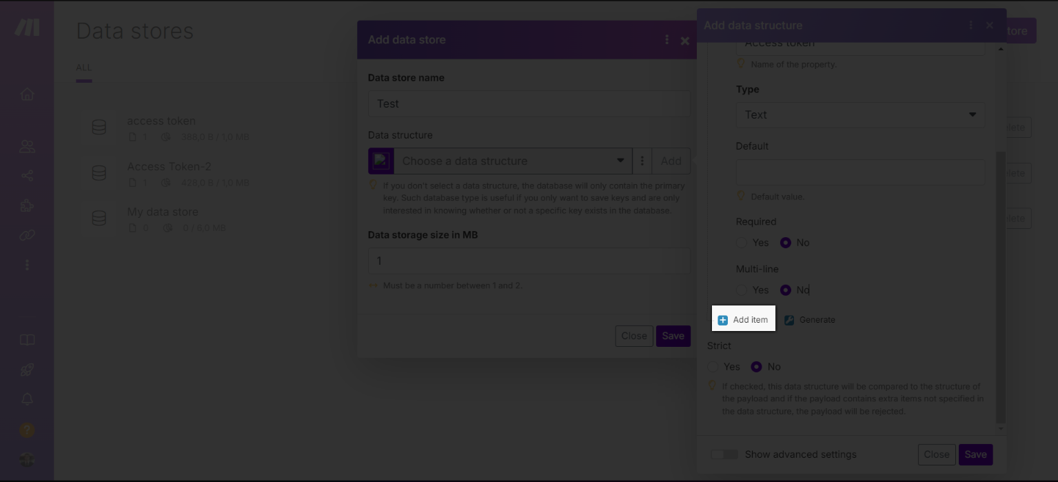Refresh Token item settings