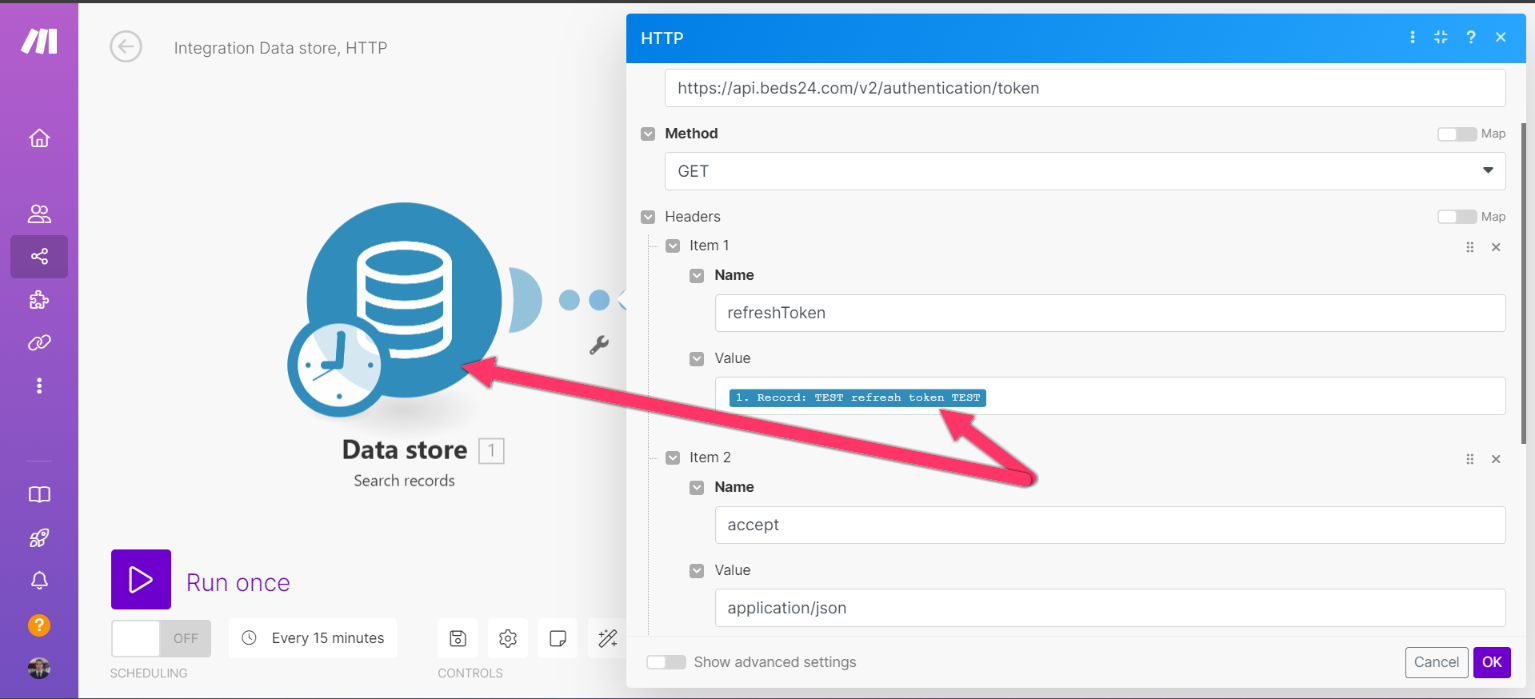 HTTP module headers with the mapped refresh token