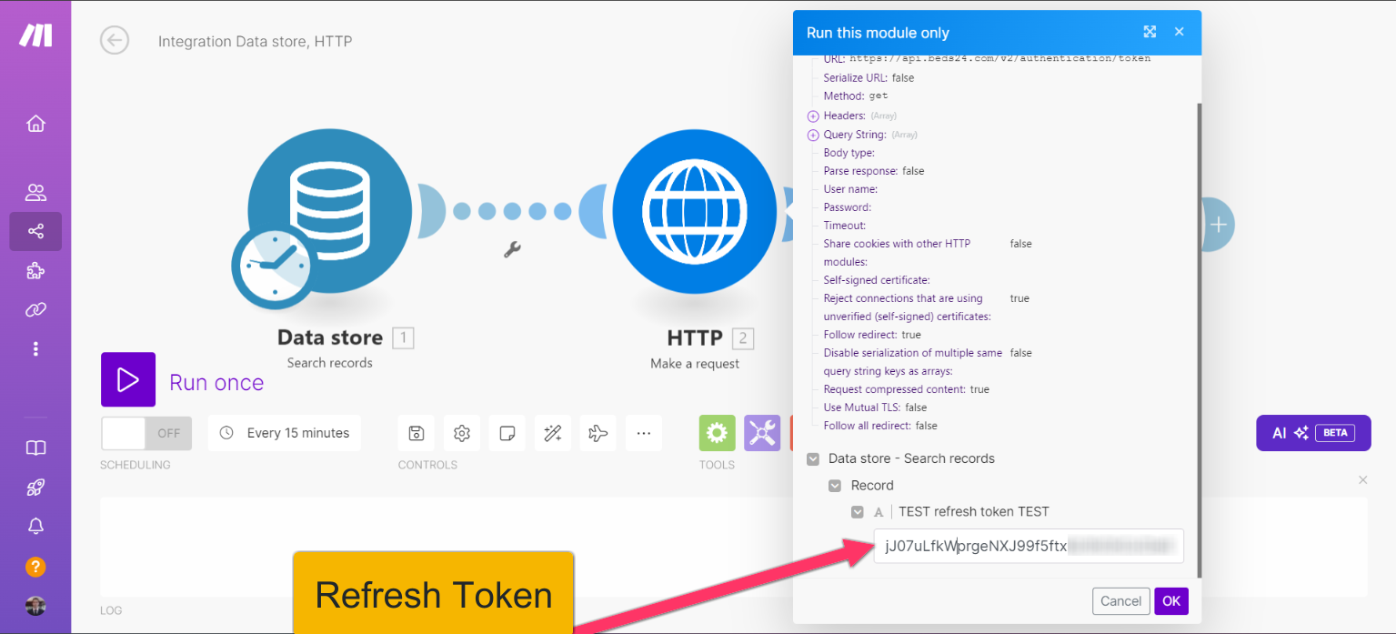 Refresh token pasted for the first run