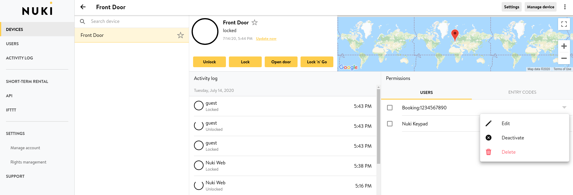 Nuki app invitation email to the guest