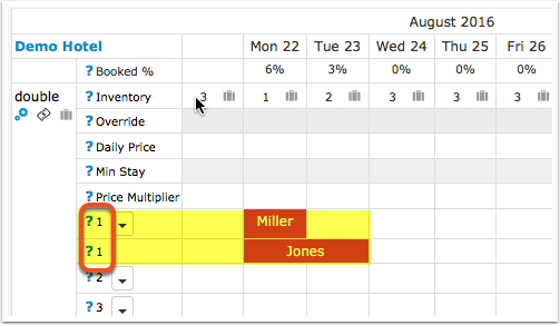 Calendar with two bookings in the same unit