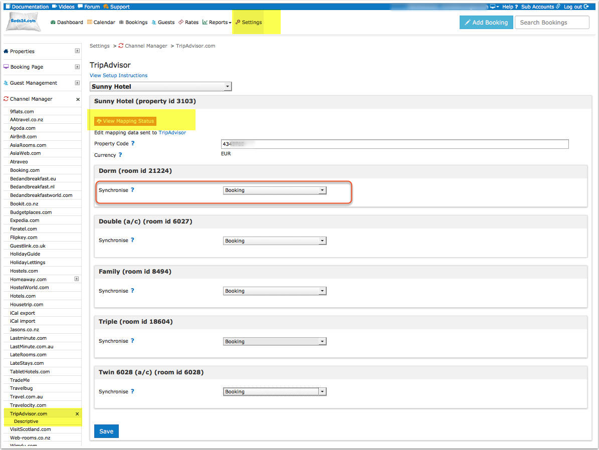 Synchronise setting with the Bookings options for TripConnect