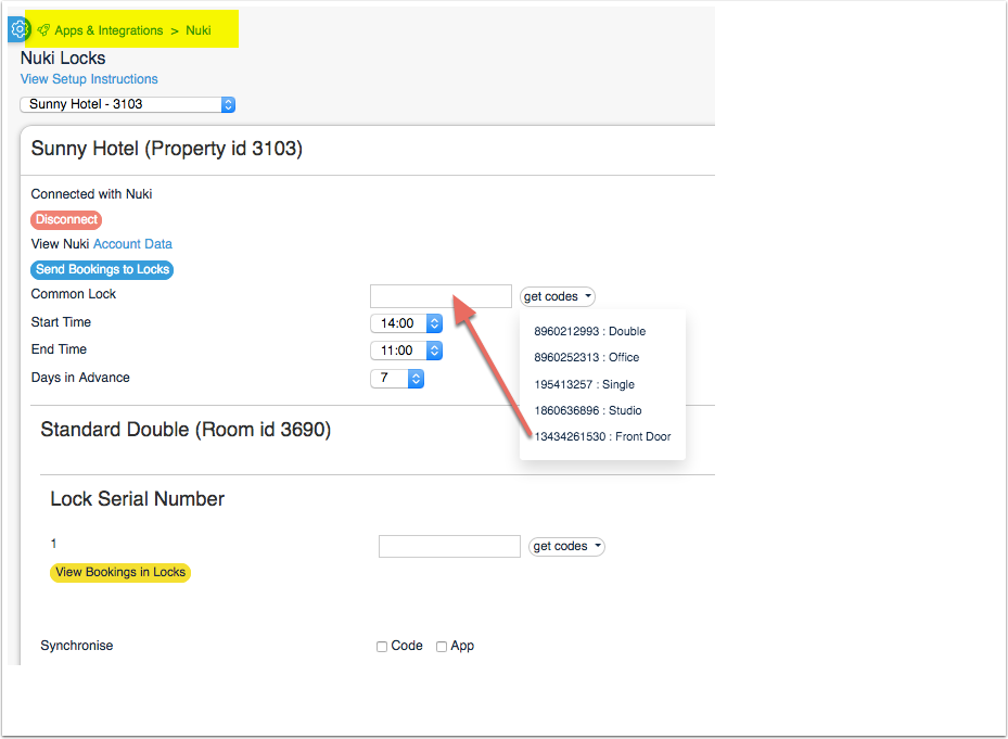 Nuki lock identifiers and names after Get Codes