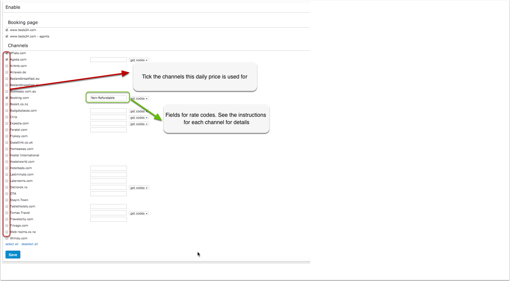 Enable tick boxes for channels in the Daily Price settings
