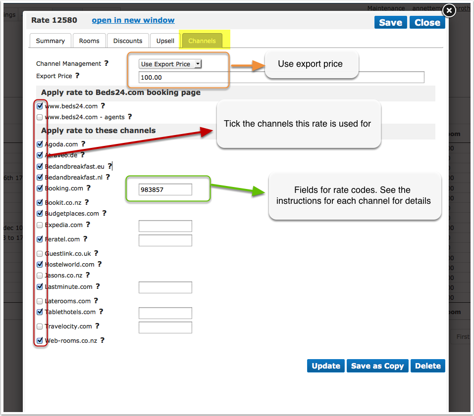 Export Price setting in the Channels tab of a Fixed Price