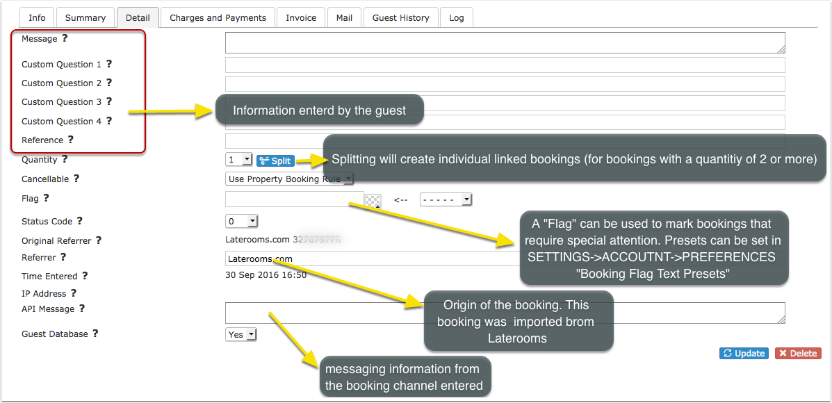 Detail tab with the Split and Flag fields