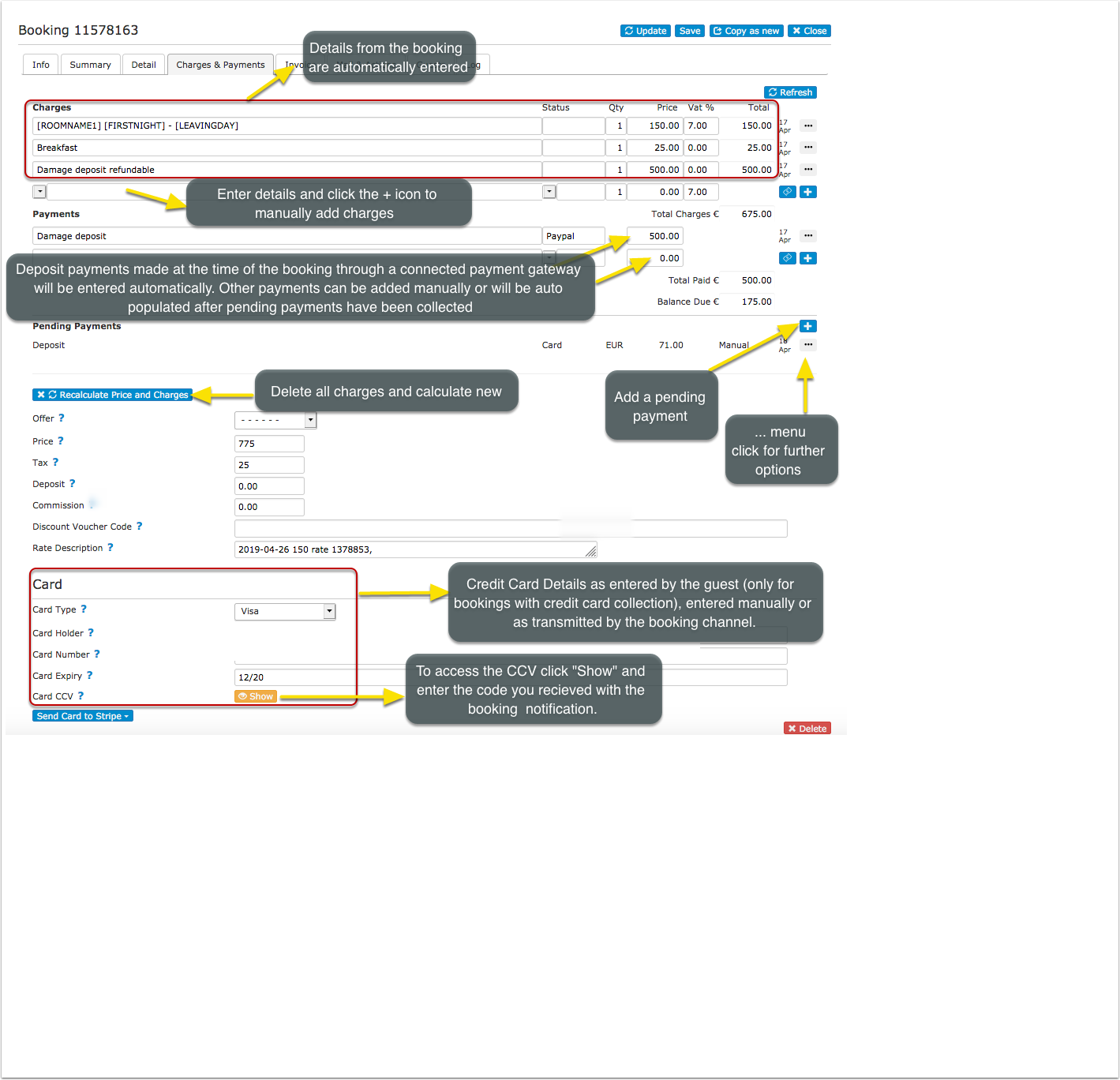 Charges and Payments tab with the Voucher Code field