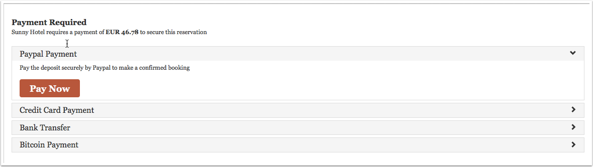 Payment screen shown after Confirm Booking