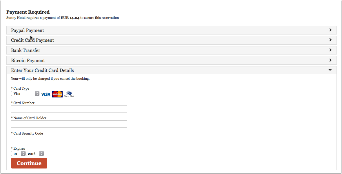 Credit Card Collection settings