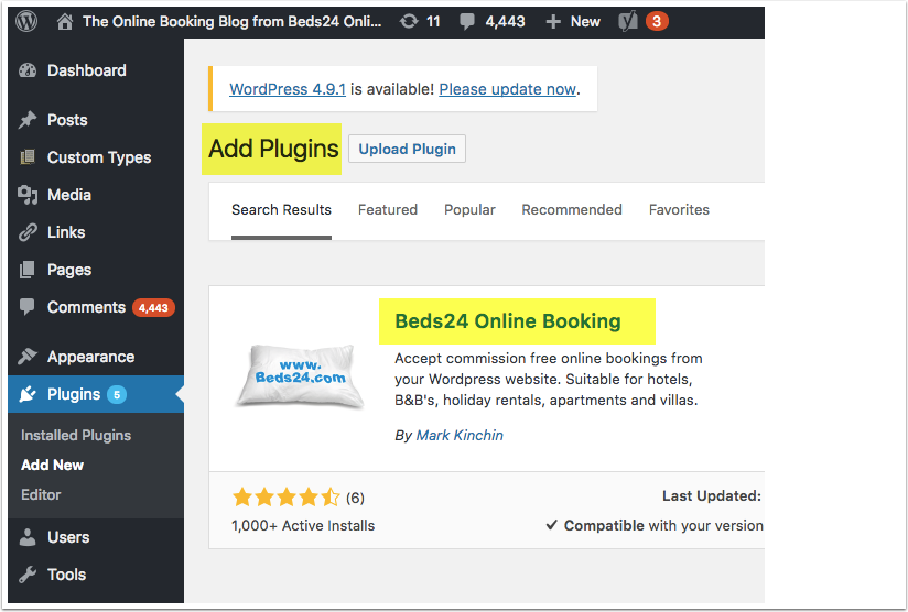 Adding and activating the Beds24 plugin in WordPress