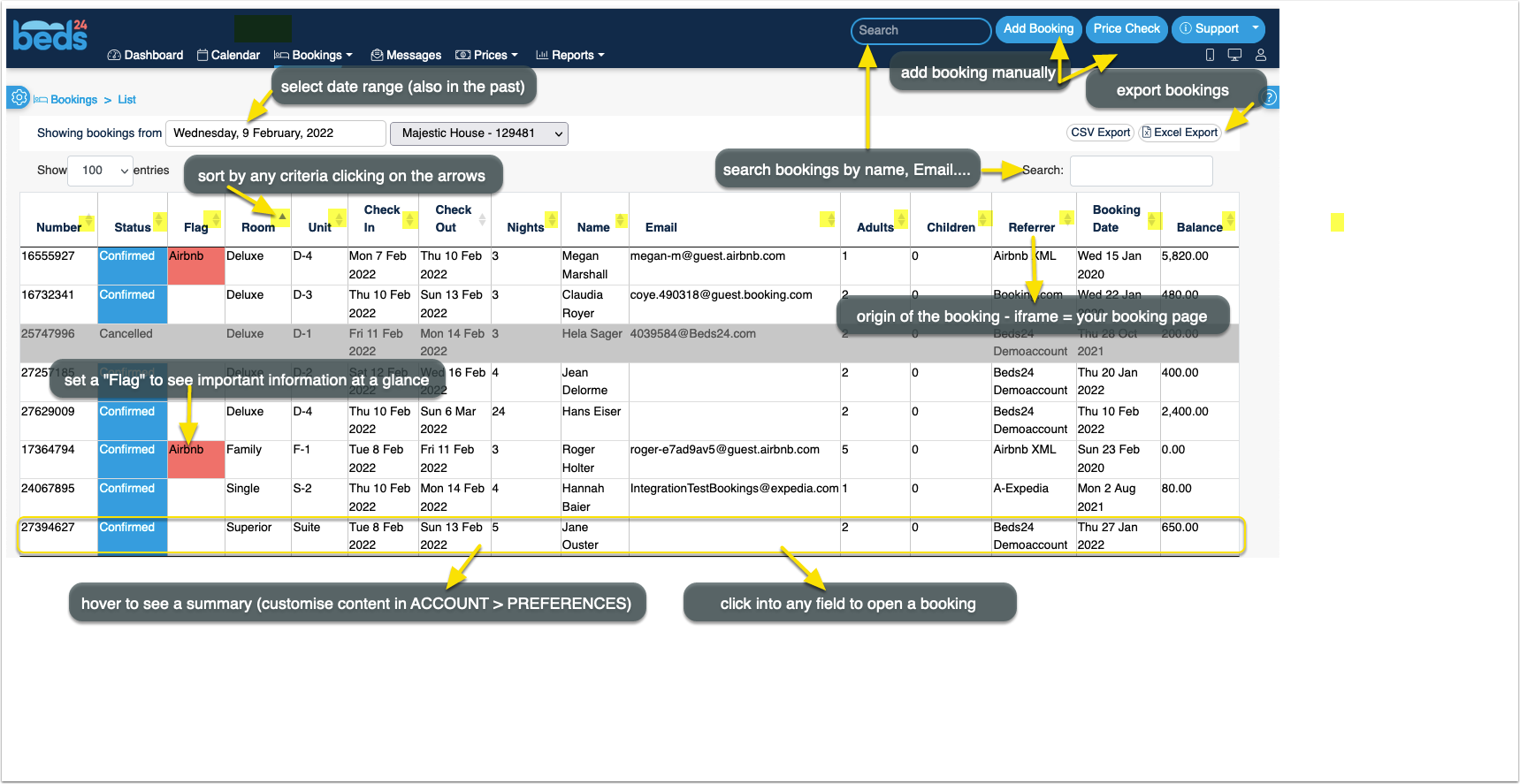 Bookings grid view